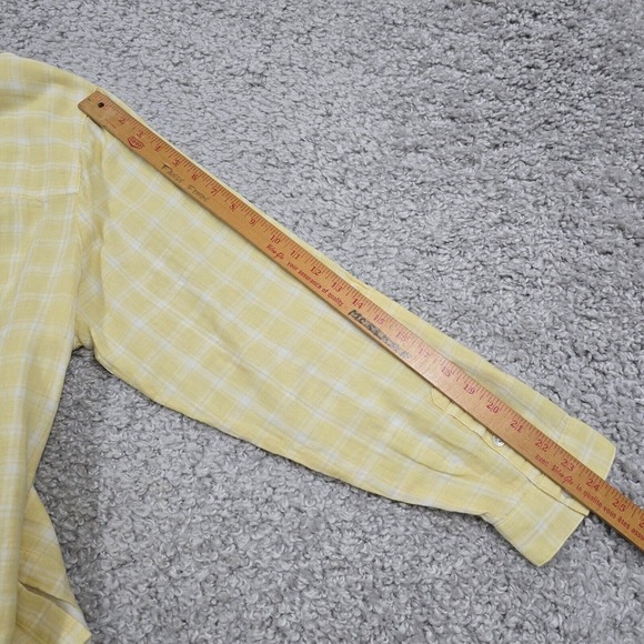 J Jill Shirt Women 2X Yellow White Plaid Button Roll Tab Sleeve Beachy Coastal‎ - Picture 11 of 11